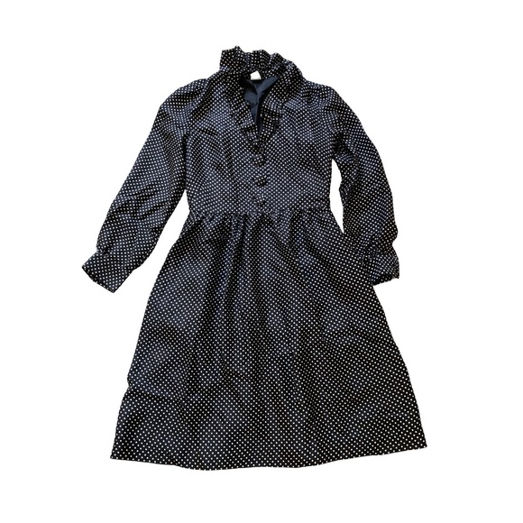 J. Crew Dresses & Skirts - Vintage 1990's J. Crew Babydoll Black White Polka Dot Ruffle Long Sleeve Dress 0